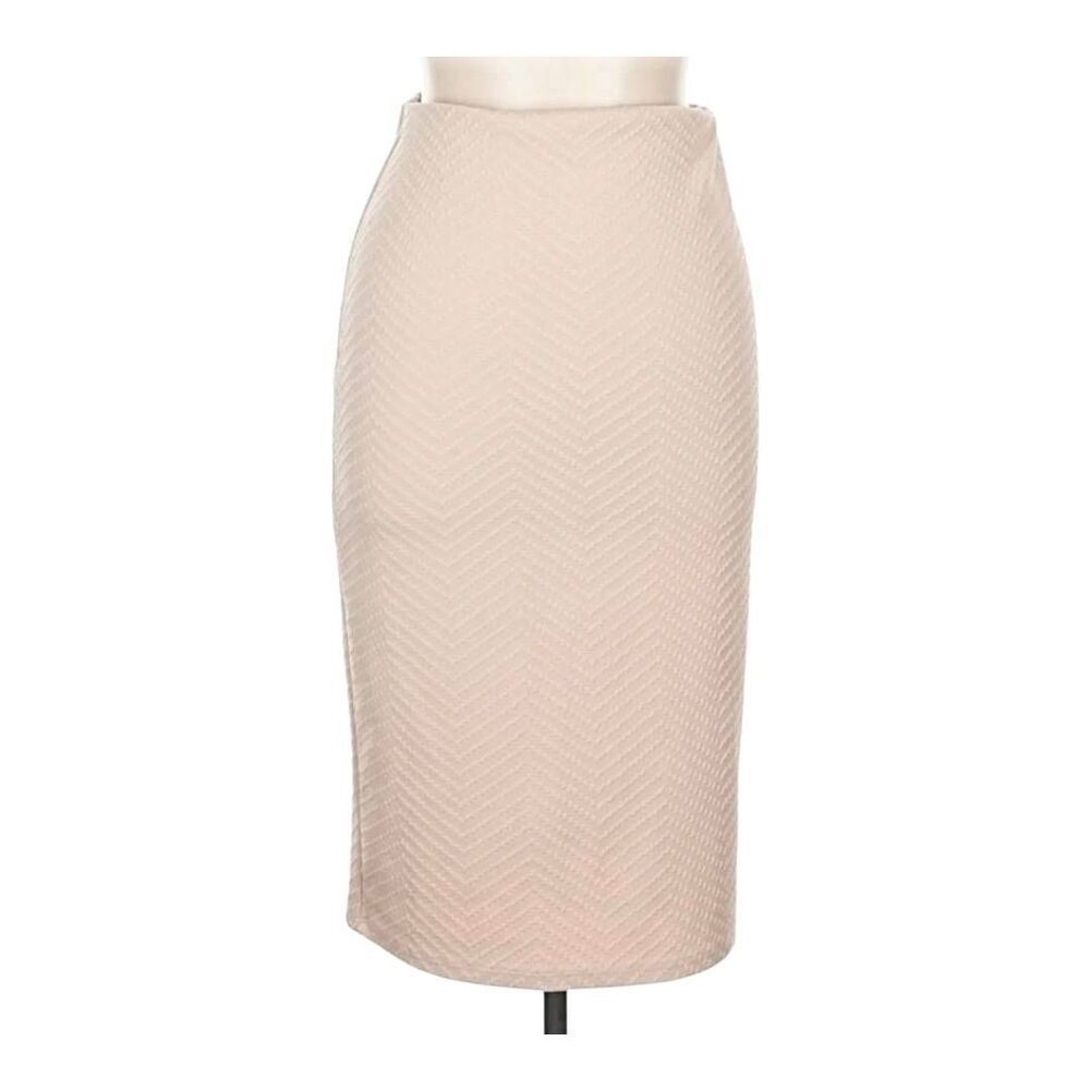 Brat Star Women's Ecru Polyester/Spandex Knit Textured Pencil Skirt EUC